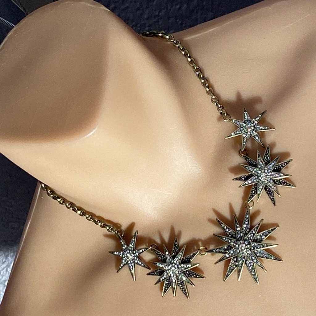 Abercrombie & Fitch - Signed Necklace: Adj. Bronze Toned W 5 Rhinestoned Stars